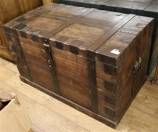 An iron bound oak silver chest, W.3ft 8in.